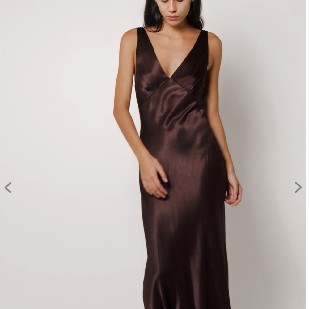 Satin V-Neck Slip Dress in Chocolate Brown